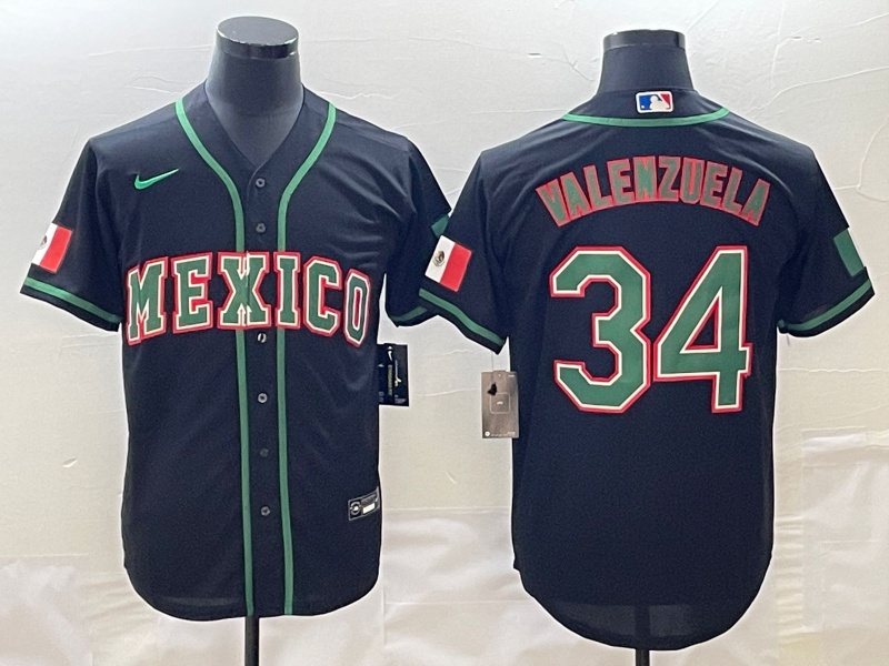 Men's Mexico Baseball #34 Fernando Valenzuela 2023 Black World Baseball Classic Stitched Jersey